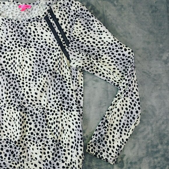 Betsy Johnson Sweatshirt Womens Small Black Grey Animal Print Kangaroo Pocket - Picture 2 of 11